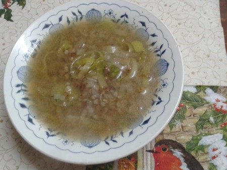 Pórová polievka s pohánkou.